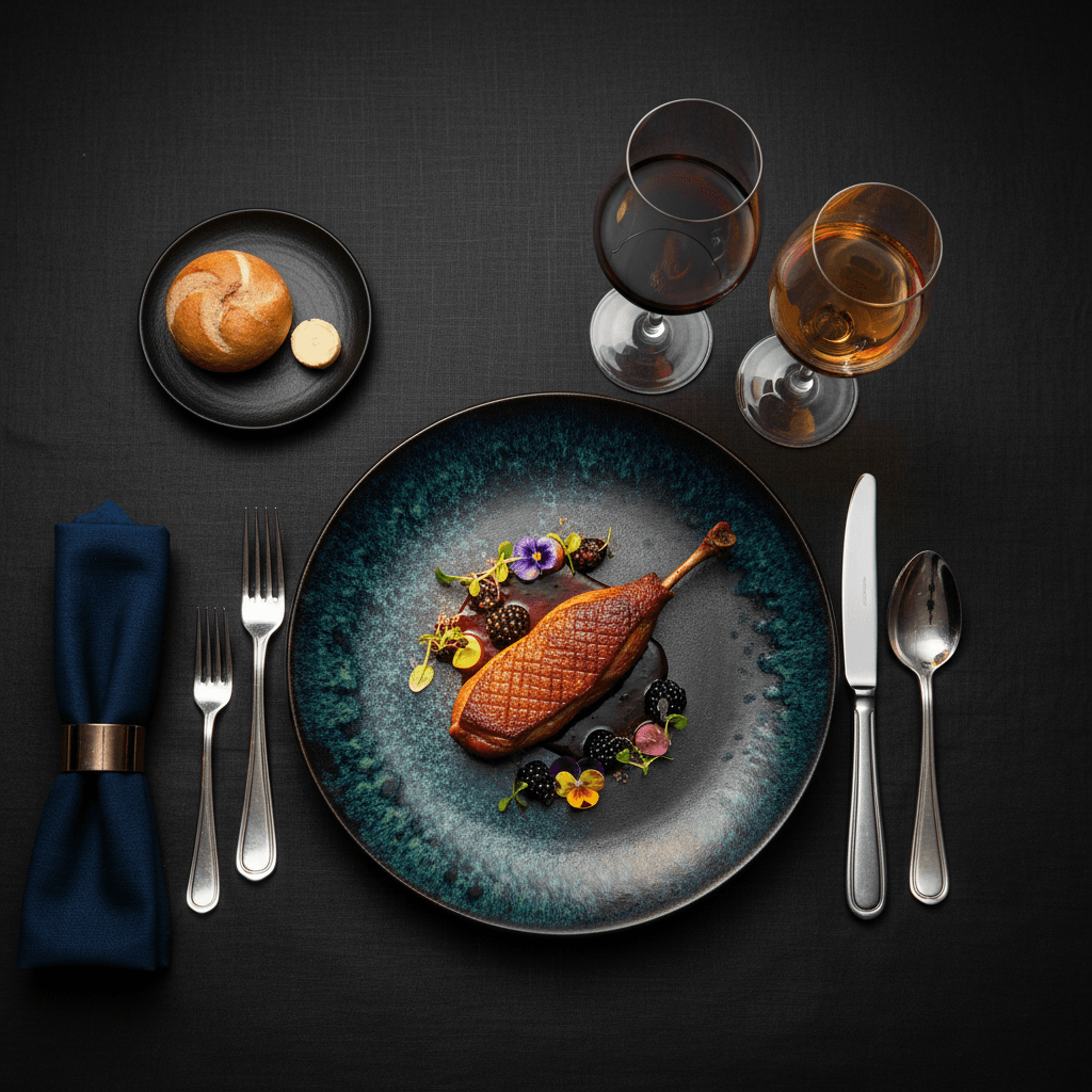 Elegantly plated dinner course at formal event