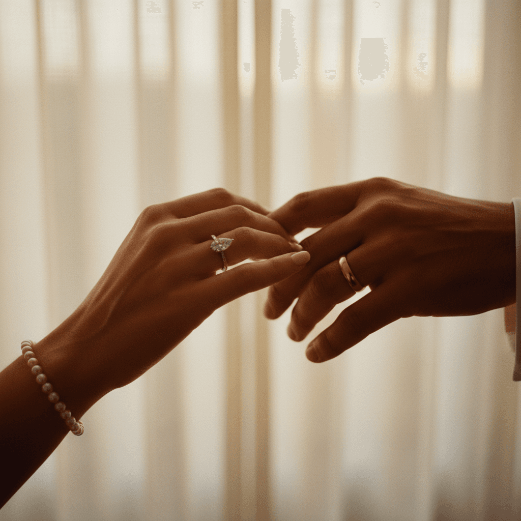 Bride and groom's hands during first dance at wedding
